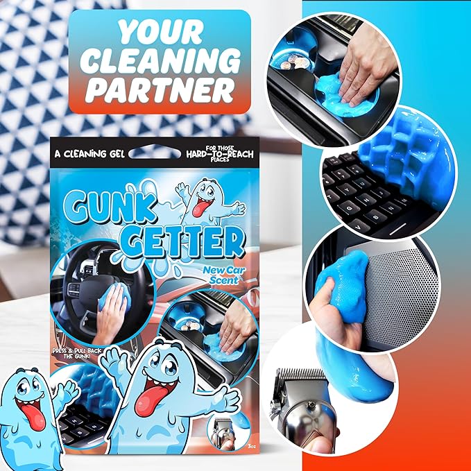 Gunk Getter, Cleaning Gel for Those Hard to Reach Places, Automotive Cup Holder Electronic Keyboard Office, Slime Gel Cleaner Dust Crumb Removal (New Car, 12 Pack)