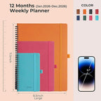 IN-LUXPRO Planner 2026 Daily Weekly and Monthly,11.5"x8.5",12 Months Spiral Bound Calendar Agenda with Self-adhesive Pen Holder,2026 Appointment Book with Vegan Leather Soft Cover,Light Blue