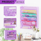GDINDINFAN Hanging Wall File Organizer 6 Tier Wall Mounted Mail Paper Folder Holder Document Organization Stand, Vertical Desk Magazine Rack for Office Home Cubicle Countertop, Light Purple