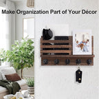 Lwenki Key Holder for Wall – Decorative Wooden Mail Holder and Key Shelf with Mounting Hardware, Installation Guide – Paulownia Wood with 5 Metal Key Hooks (11.8” x 6.7” x 2.8”)