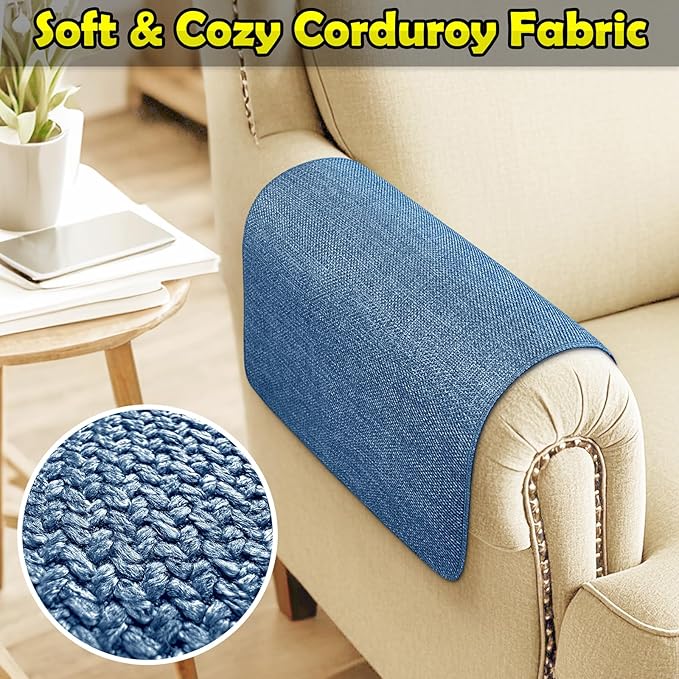 Couch Arm Covers, Waterproof Armrest Cover for Sofa, Armchair, Loveseat, Non-Slip Recliner Arm Cover, Sofa Arm Covers, Headrest Covers, Arm Chair Covers Set of 2 (Navy Blue, 28"×24")