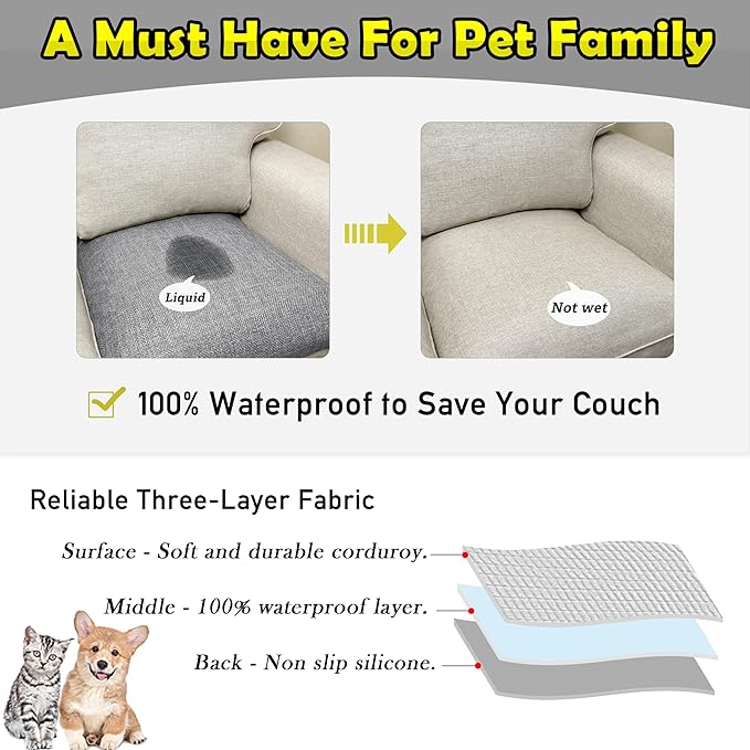 Couch Arm Covers, Waterproof Armrest Cover for Sofa, Armchair, Loveseat, Non-Slip Recliner Arm Cover, Sofa Arm Covers, Headrest Covers, Arm Chair Covers Set of 2 (Gray, 28"×24")