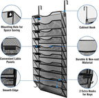 BOHDK Wall File Organizer, 10 Tire Hanging File Folder Mail Organizer, Vertical Mesh Metal Door/Wall Mount Hanging File Holder, Paper Document Magazine Rack with Hooks for Home Office Black