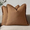 Foindtower Set of 2 Decorative Linen Fringe Throw Pillow Covers Boho Farmhouse Cushion Cover with Tassels Soft Accent Pillowcase for Couch Sofa Bed Living Room Home Decor,18×18 Inch,Orange Brown