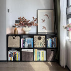 IRONMIX Metal 8 Cube Storage Organizer, Black Short Bookshelf with Storage, Horizontal TV Stand, Modern Cube Storage Shelf Small Cube Bookshelf for Living Room, Office, Library, Study, Easy Assembly