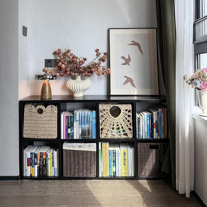IRONMIX Metal 8 Cube Storage Organizer, Black Short Bookshelf with Storage, Horizontal TV Stand, Modern Cube Storage Shelf Small Cube Bookshelf for Living Room, Office, Library, Study, Easy Assembly