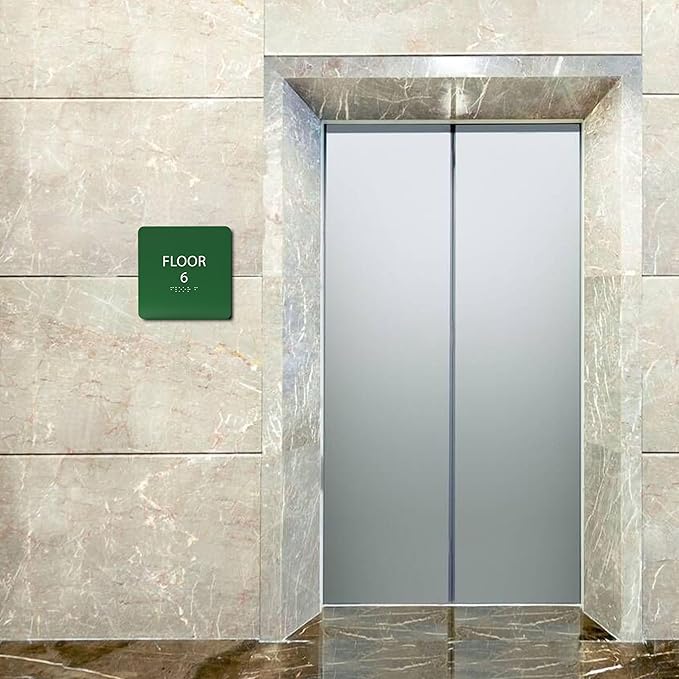 Clean Grey ADA Floor 6 Sign with Braille – Made from Durable Acrylic and Ready to Mount