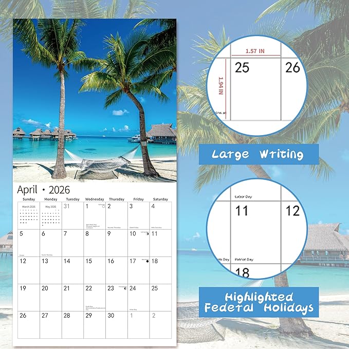 2026 Wall Calendar,Calendar 2026, November 2025 - December 2026, Wall Calendar Whispers of the Waves, 12" x 24" Opened,Full Page Months Thick & Sturdy Paper for Gift Perfect Calendar Organizing