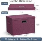 Graciadeco Large 17" 36 Quart Collapsible Stackable Storage Bins with Lids, 3 Packs Purple Linen Fabric Closet Boxes with Lids, Storage Cube Baskets Container Organizers for Bedroom Office (17x12x11)