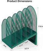 OUTIOE 5-Section Desk File Organizer, Metal Mesh Folder Organizer for Documents, Mail & Office Papers (Green)