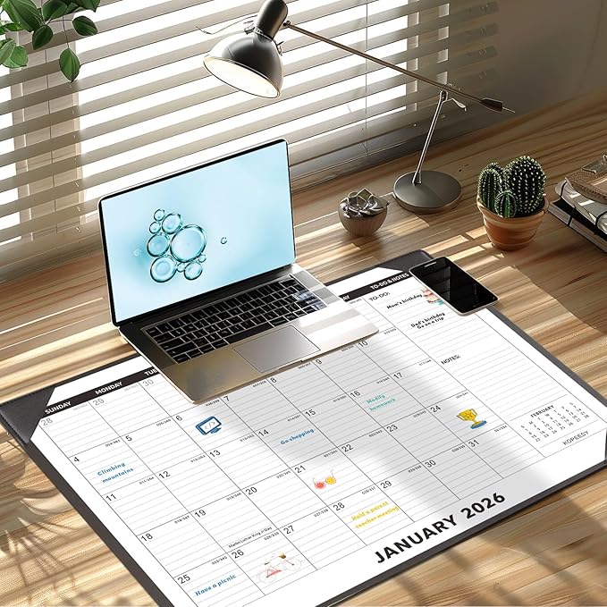Large Desk Calendar 2026 with Desktop Mat, KOPEESY 22" x 17" Desktop Calendar, 18 Mouths From January 2026 to June 2027, Office Supplies Desk Blotter Calendar for Home School and Office