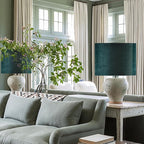 Green Velvet Lampshades Set of 2 Large Drum Lamp Shade 16" Top x 16" Bottom x 12" High (Spider) Modern Lamp Shade - Ideal for Table & Floor Lamps - Lampshades Replacement - By GO&SO