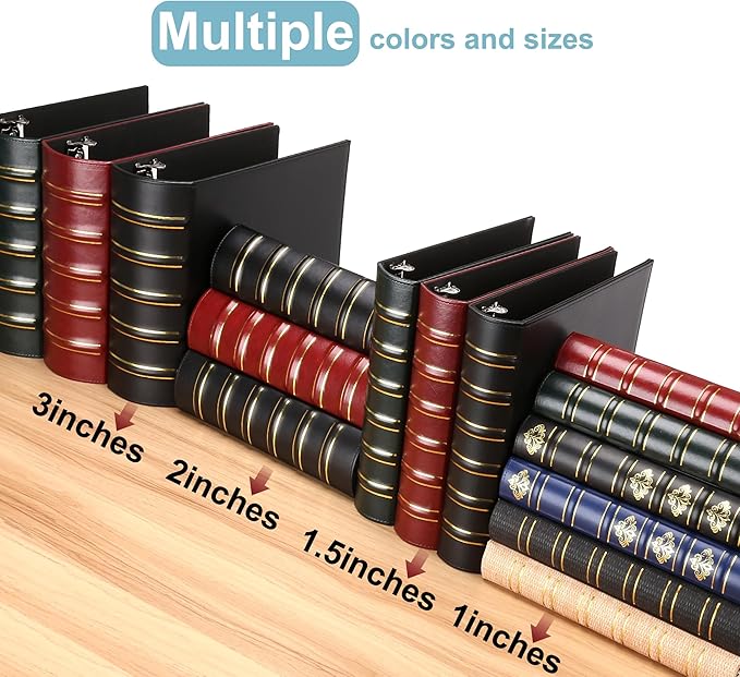 LETVPVOW Vintage Hardback 3 Ring Binder 3 Inch, Professional Leather Binder 3 Ring, D Ring Binders Fits 8.5 x 11, Three Ring Binders for Photo Album, Home, School and Office Supplies- Black