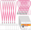 Marspark 50 Sets Clear Name Tags with Lanyard, Lanyards for ID Badges Reusable Strap with ID Holder Plastic Name Badges for Adults Business School Church Conference (Pink)