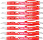 SyPen Personalized Ballpoint Pens With your Custom Logo or Text-300 Pack Bulk-for Businesses, Parties, and Events, Custom Printed, Vivid Colored Translucent Barrel, Click Pens, Black Ink, Red Pens
