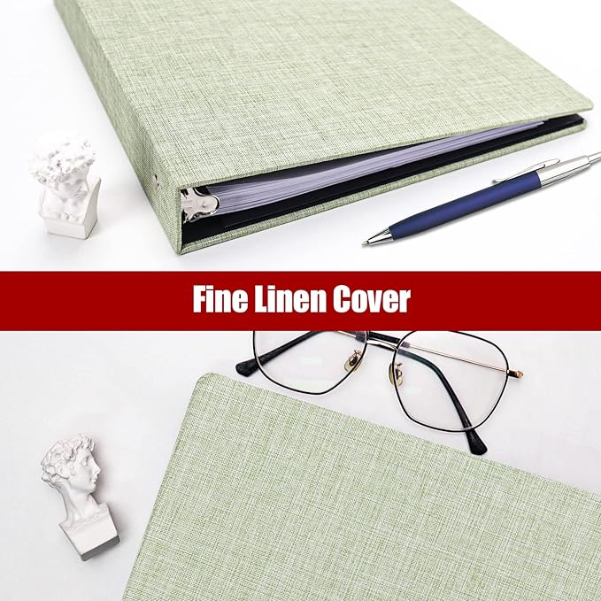 Vienrose 3 Ring Binder 1 Inch Round Rings with Linen Fabric Cover, Fits 8.5 x 11 Inch Paper, Durable Organizer for School, Office, Home, Recipes (2 Pack,LightGreen)