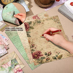 TaoBary 160 Pcs Stationery Paper Set 50 Double Sided Stationery Papers with 50 Matching Envelopes and 60 Round Dot Sticker, 10 Design(Vintage Floral,8.5 x 11 Inch)