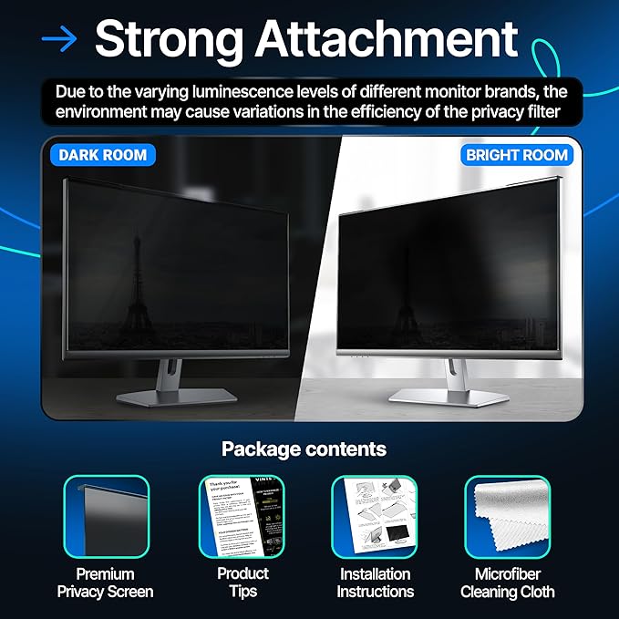 Universal Acrylic 23, 23.6, 23.8, 24 Inch Computer Privacy Screen Filter for Widescreen Computer Monitors - 21.2" x 13.4" (541 x 342 mm) - Monitor Frame Hanging Type