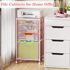Sbanmao 4 Drawer Rolling File Cart Under Desk Storage, File Cabinets for Home Office, Mobile Filing Cabinet, Hanging File Organizer with Wheels, Utility Cart Printer Stand, Pink (Patent Pending)