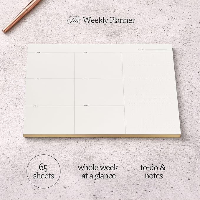 Weekly To-Do List Notepad – Desk Pad for Work and Study, Gold, 11.7x8.3 Inches