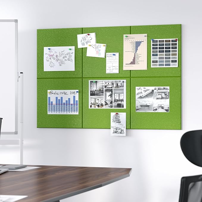 Neatsure Large Cork Board for Wall, 36" x 24" Bulletin Board with Pushpins, 6 Panels Felt Tiles Tack Push Pin Board for Office, Forest Green