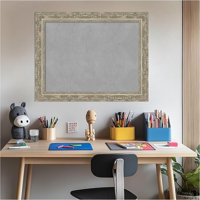 Amanti Art Silver Framed Magnetic Board 22x28 Medium Vision Board for use with Magnets, 100% Metal Sheet to Display Items as Office Decor or for Home Organization in mudroom, Kitchen or Kids Room