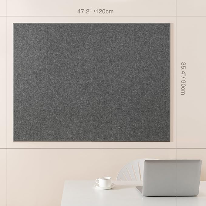 Thickened Bulletin Board - 47 x 35 Inches, Decorative Felt Board Pin Board for Wall - 4' x 3' Foldable Photo Display Board with Self-Adhesive Tape, Includes 20 Push Pins - Gray