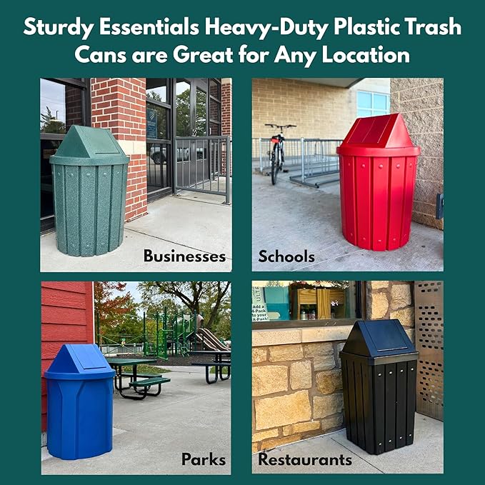 Sturdy Essentials 32 Gallon Square Slatted 100% Recycled Plastic Heavy Duty Outdoor Commercial Trash Can with Swing Top Lid | Great for Schools and Businesses - Beige Granite