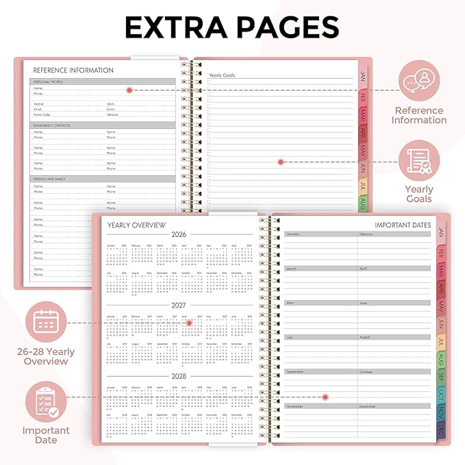 2026 Planner, Weekly and Monthly Planner, January 2026 - December 2026, 8.5" x 11" Agenda Planner with Monthly Tabs, Goal Setting & Time Management Organizer for Women, Light Pink