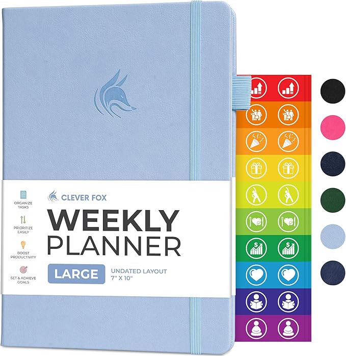 Clever Fox Planner Large – Undated Weekly & Monthly Planner for Productivity, Time Management & Goals – Organizer Journal – 7x10” (Periwinkle)