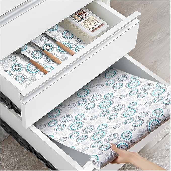 ALIUNI Drawer and Shelf Liner, Non-Slip Kitchen Cabinet Liners Non-Adhesive Thick Strong Grip Waterproof Washable Mats Protect Dresser Shelves Cupboard Bathroom Cabinets, Spiral, 18 in X 20 FT