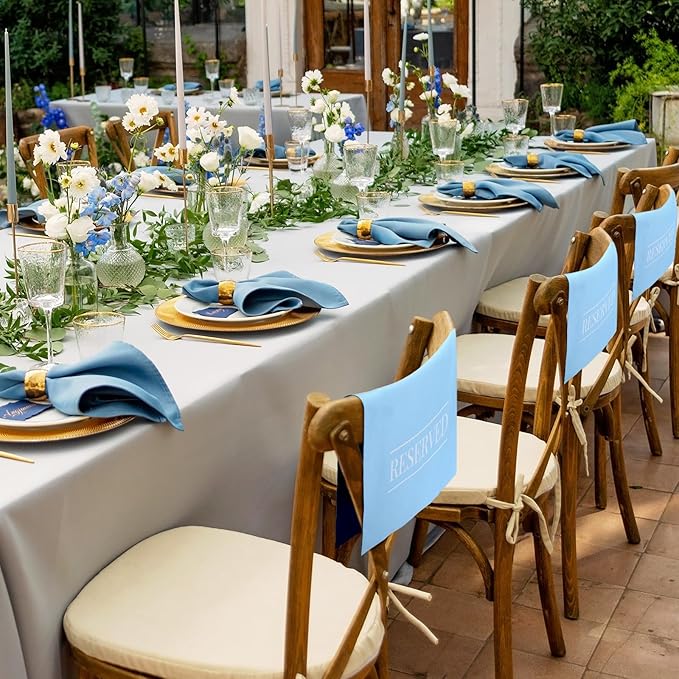Buryeah 12 Pcs Reserved Seating Signs for Chairs Church Pew Reserved Chair Signs Placeholder with Printed Words for Weddings Parties Celebrations Receptions Church or Event (Dusty Blue)