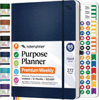 Roterunner Purpose Planner Notebook B5 7.5”x9.8” 12 Month Undated 2026 Daily Weekly and Monthly Productivity Goal Setting Tool for Work Home ADHD Planner for Adults Self Care Journa (Navy)