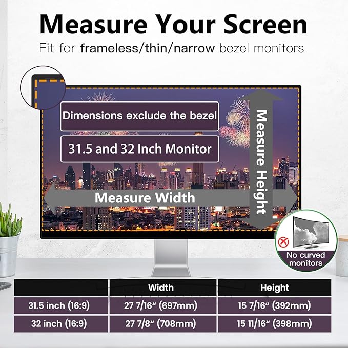 JEEETINTX Magnetic 32 inch Computer Privacy Screen Filter for 16:9 Widescreen Monitor Desktop PC, Hanging Removable Anti Glare Blue Light Eye Protection Privacy Shield, 32in Anti Spy Screen Protector