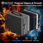 ENGPOW Fireproof Document Box, Hard Case File Box with Fireproof Zipper＆Lock, 6400°F Heat Insulated Fire and Water Resistant Portable File Organizer Storage Home Safe for Documents Laptop Cash Black