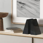 Ottimo Premium Polished Stone Marble 6" Book Ends for Bookshelf Decor, Home, Office or Kitchen Shelves. Heavy, Triangular, and Decorative Book Stopper with Anti-Slip Pads, Great Gift Idea (Black)