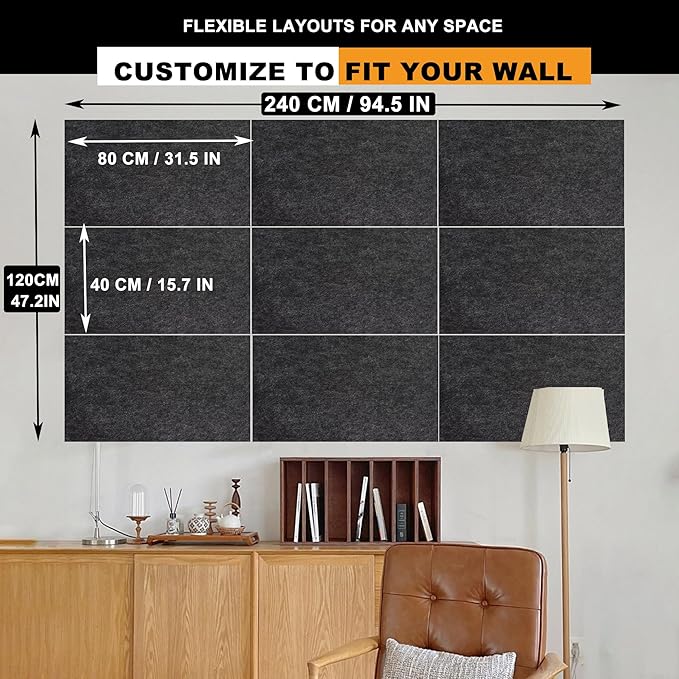 9 Pack Large Cork Board Bulletin Board for Wall 95x47in Self Adhesive Bulletin Board Felt Board for Office School Home Decorative Wall Decor(Size:Each 80x40cm/31.5x15.7 in,Color:Blue)
