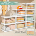 Kmiectse Clear Storage Bins with Lids - 4 Tier Plastic Bins with Wheels, Stackable Storage Bin, Closet Organizers Box for Bedroom, Living Room, 23 QT Folding Box with Magnetic door