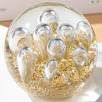 Arikyrist Glass Figurines Ball Ocean Waves Paperweight Glass Ball for Friends Ocean Lovers, Clear Bubble Ball with Sprouting Bubbles & Golden Light Decoration for Home, Office and Aquarium