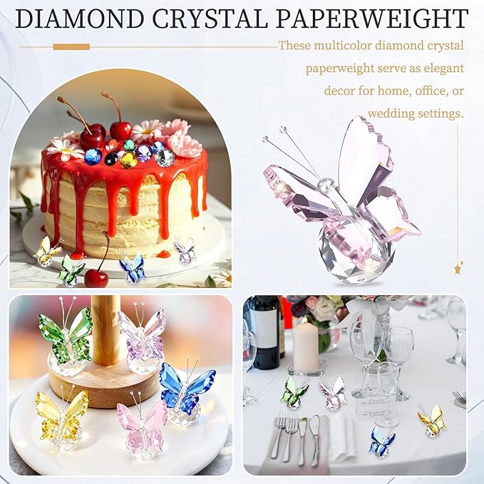 PATIKIL 2 Pcs Butterfly Crystal Paperweight, 75mm / 3 Inch Crystal Paperweight Paper Weight for Home Office Desktop Table Decor Wedding Party Jewelry Ornaments, Pink/Purple