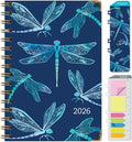 HARDCOVER 2026 Planner, 5.5"x8": 14 Months (November 2025 - December 2026), Daily Weekly Monthly Planner, Yearly Agenda, Bookmark, Pocket Folder and Sticky Note Set (Dragonflies)