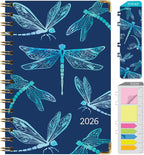 HARDCOVER 2026 Planner, 5.5"x8": 14 Months (November 2025 - December 2026), Daily Weekly Monthly Planner, Yearly Agenda, Bookmark, Pocket Folder and Sticky Note Set (Dragonflies)