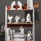 Kakizzy Decorative Space Theme Bookends - Astronaut Resin Bookends with Anti-Slip Base - Sturdy, Fun & Unique Book Holders for Heavy Books (Gold)