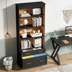 Tribesigns Way to Origin 2-Drawer Vertical File Cabinet for Letter Size, Moder Filing Cabinet with 5-Tier Bookshelf, Large Printer Stand with Open Storage Shelves for Home Office (Black)