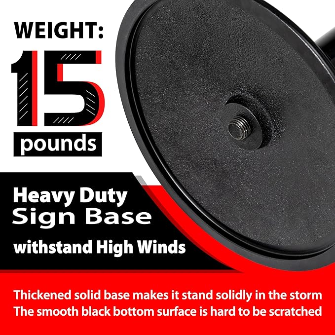 VAIIGO Heavy Duty Parking Sign Base Cast Iron 48" Parking Sign Post, Heavy Duty Cast Iron Sign Holder Base, Movable Sign Stand Suitable for Hanging Warning, Notice, Guiding Sign Display Stand (Black)