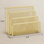 Marbrasse Mail Organizer for Desk, 3-Slot Mesh Metal Mail Holder countertop, Letter Holder, Office Desktop Envelope and Document Storage Rack (Gold)