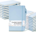 feela 18 Pack Journal Notebook for Work, Business Notebook Bulk Hardcover Lined Writing Journal with Pen Holder for Men Women Note Taking, with 18 Black Pens, 120 GSM, 5.1”x8.3”, A5, Light Blue