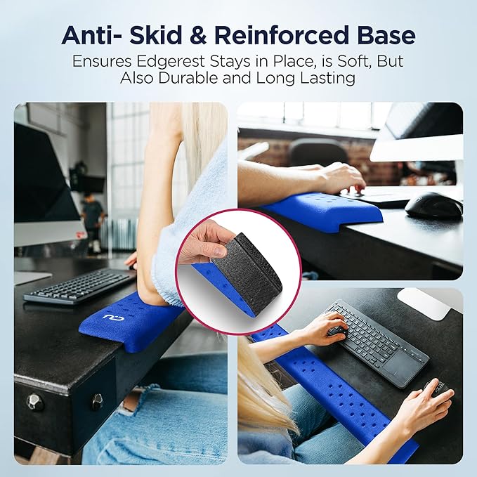 EdgeRest PostureUp L-Shaped Desk Long Wrist Rest Elbow, Forearm & Wrist Comfort Support for Table or Desk Edge, Non-Slip, Memory Foam Padding, Ergonomic Design for Work, Universal Fit, Blue