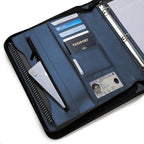 Forevermore Portfolios Padfolio Binder - Professional Faux Leather Travel Organizer Pouch for Tablet, Documents, Presentation Folders, Zipper Closure, Removable 3-Ring Notepad - Blue