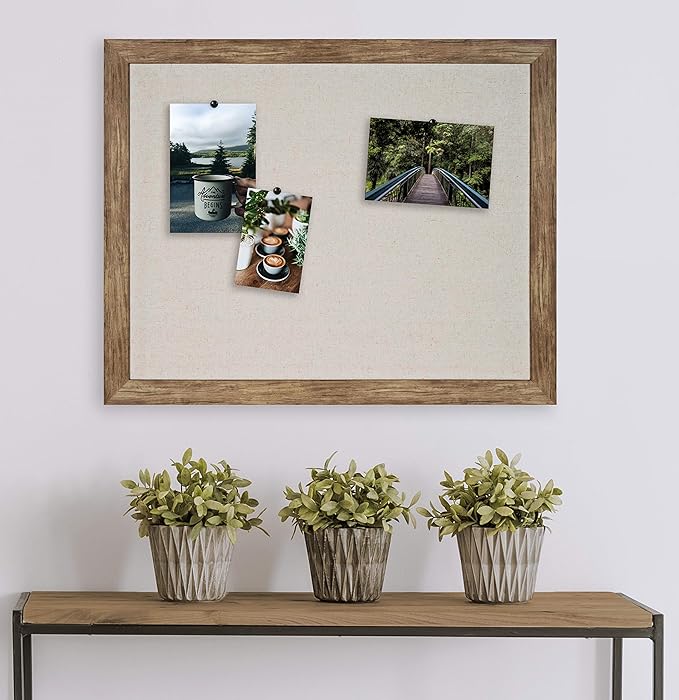 DesignOvation Beatrice Framed Linen Fabric Pinboard, 27x33, Rustic Brown, Decorative Farmhouse Wall Organizer
